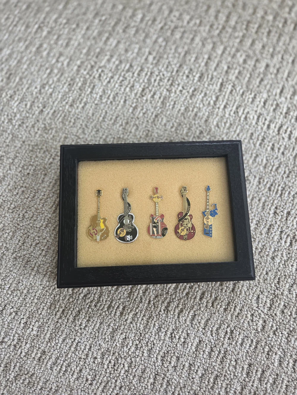 Framed Mini Guitar Pin Shadow Box - Black Frame, Cream Backing